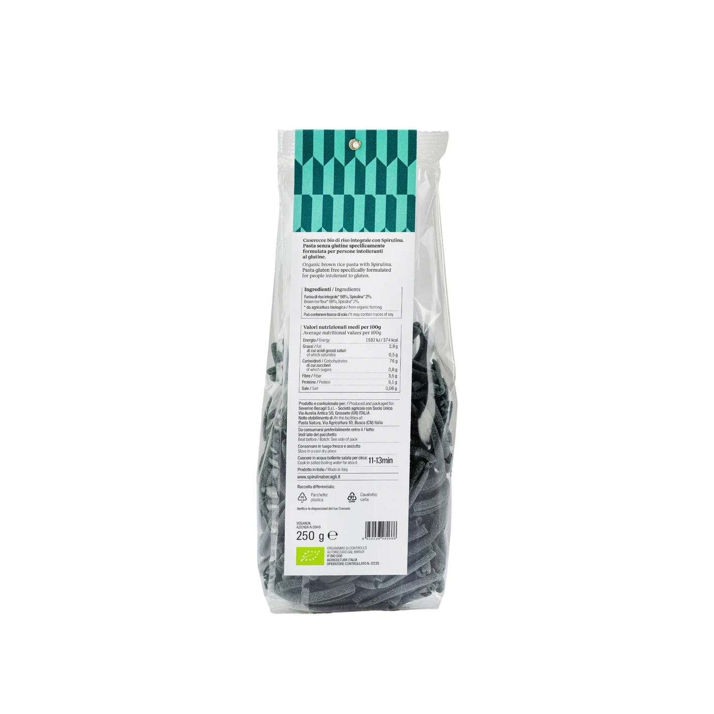 Rice pasta with spirulina - caserecce
